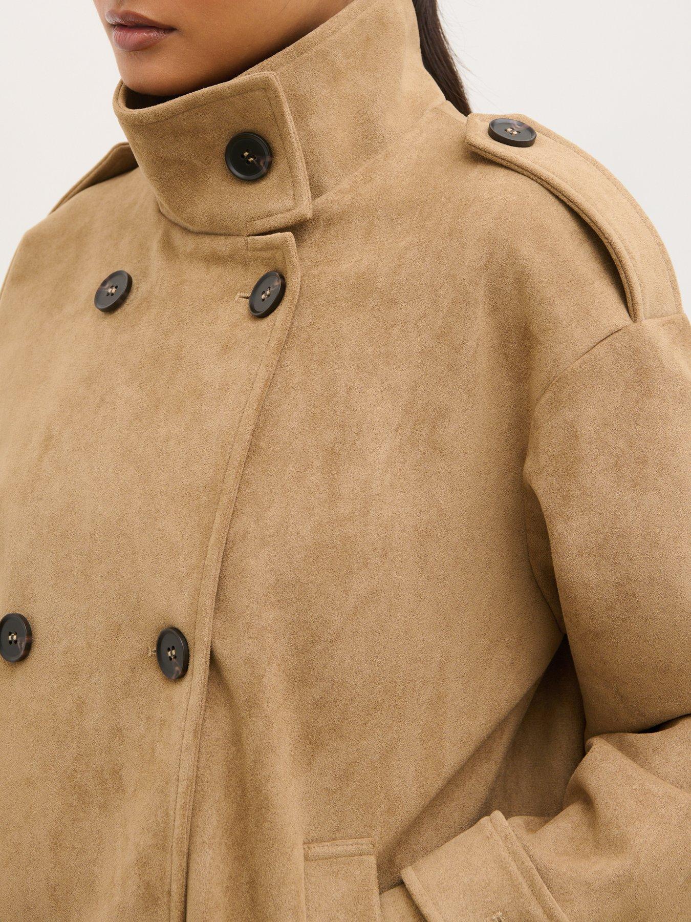 Image 4 of 4 of Pretty Lavish Sophie Faux Suede Funnel Neck Jacket - Taupe