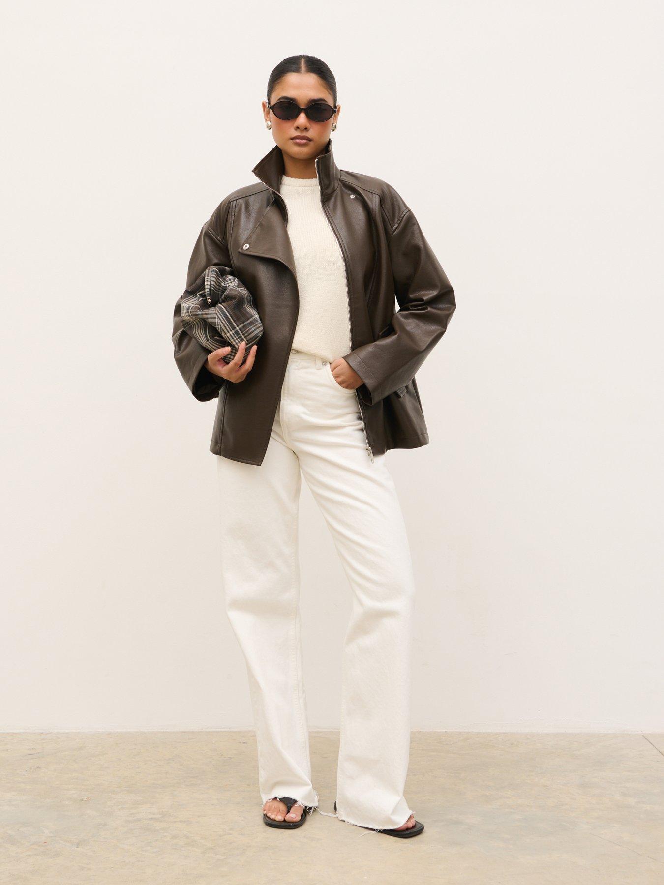 Image 3 of 5 of Pretty Lavish Lyla Faux Leather Bomber - Chocolate