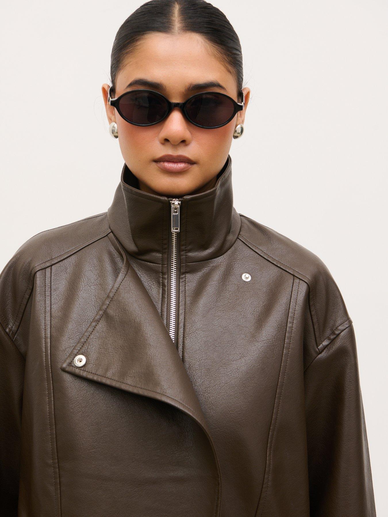 Image 4 of 5 of Pretty Lavish Lyla Faux Leather Bomber - Chocolate