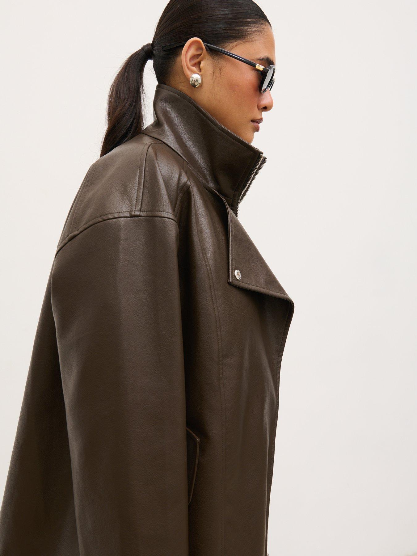 Image 5 of 5 of Pretty Lavish Lyla Faux Leather Bomber - Chocolate