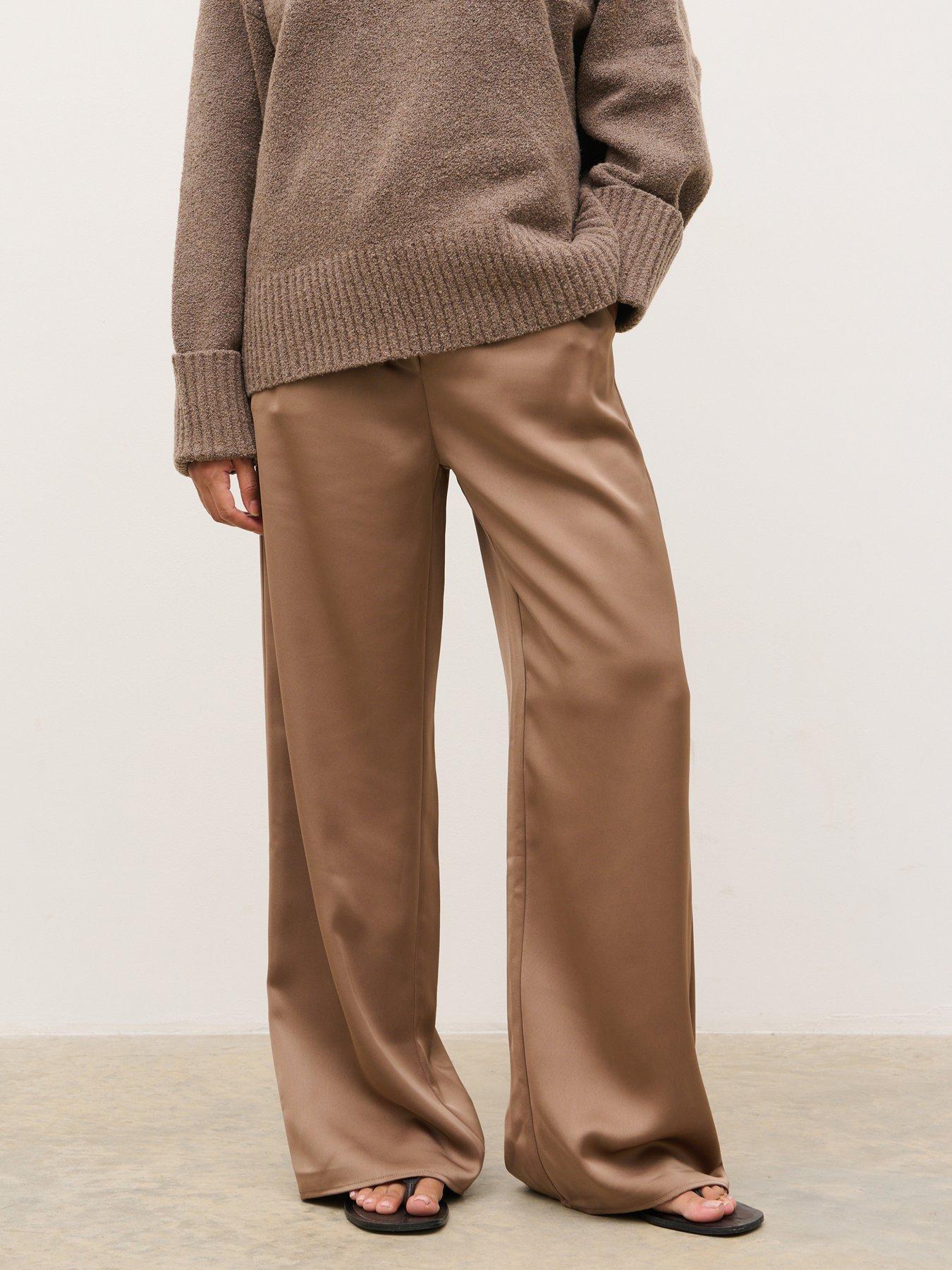 Pretty Lavish Breya Satin Drawstring Trousers - Mocha