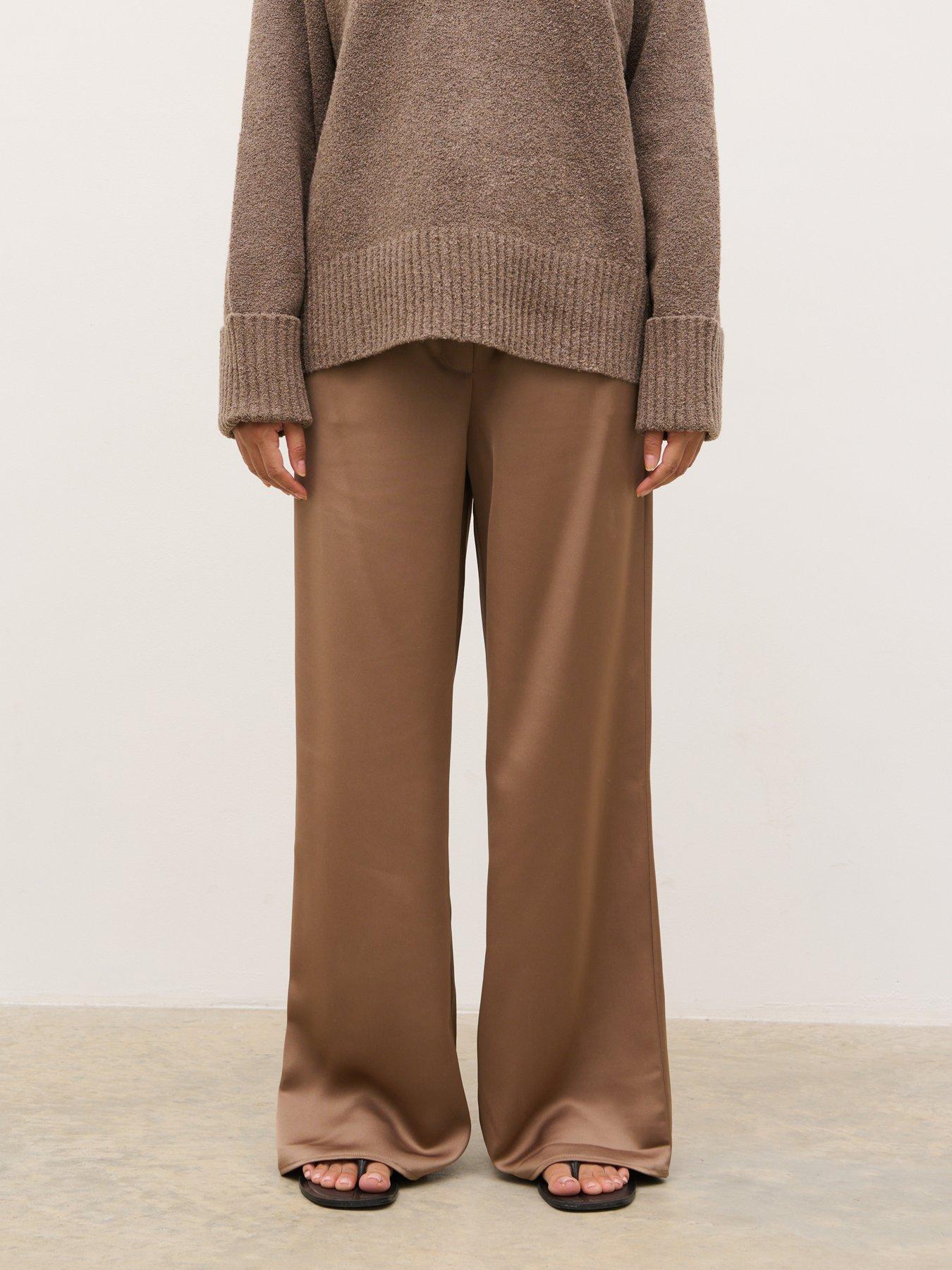 Image 4 of 4 of Pretty Lavish Breya Satin Drawstring Trousers - Mocha