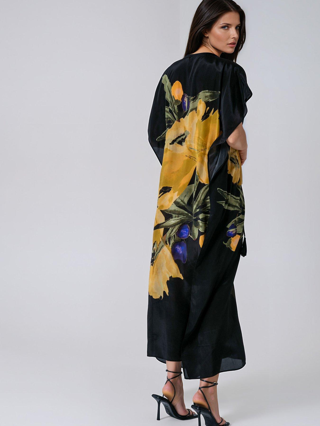 Image 4 of 7 of Religion Large Floral Prime Print Elina Maxi Kaftan - Yellow