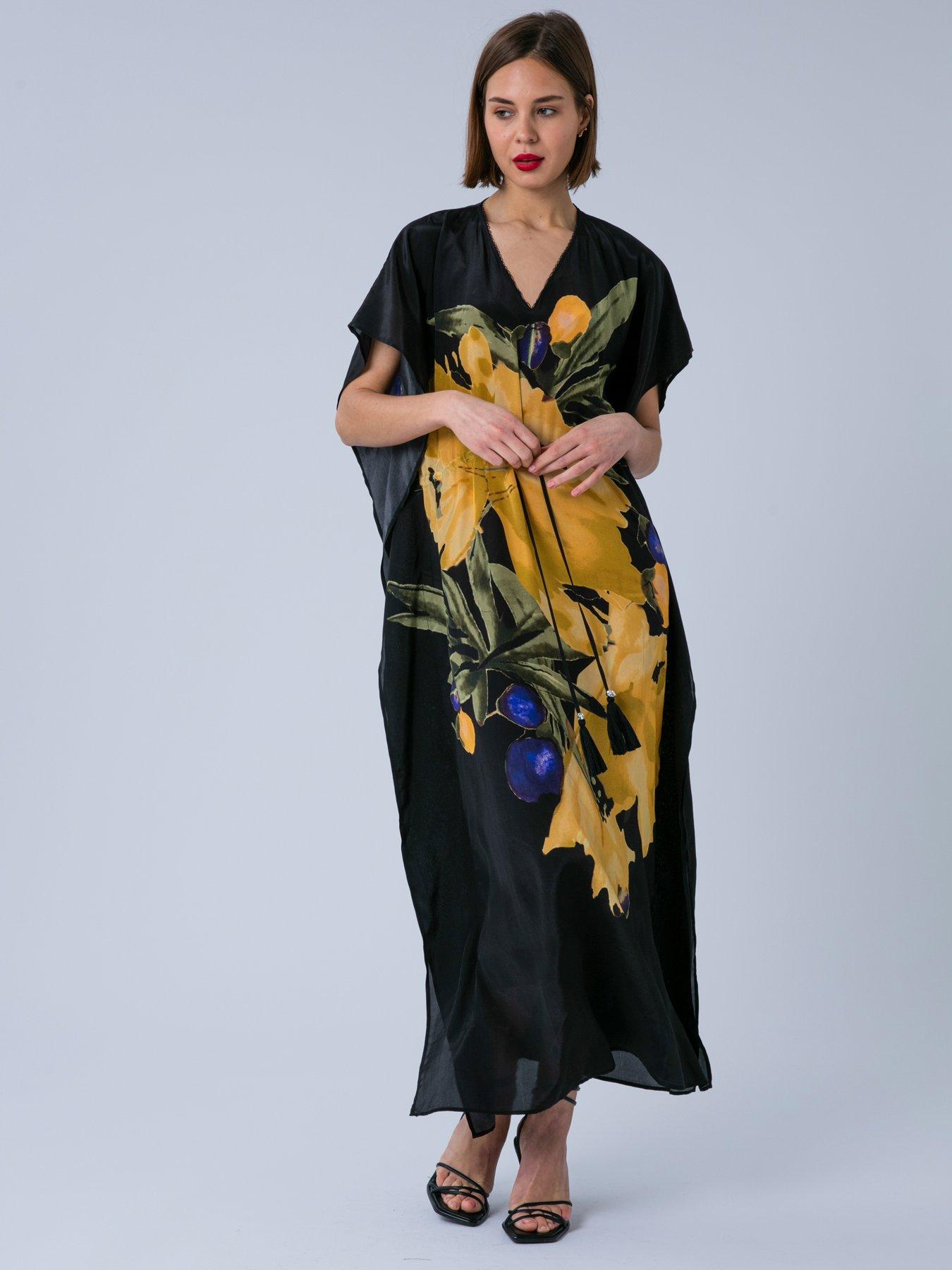 Image 6 of 7 of Religion Large Floral Prime Print Elina Maxi Kaftan - Yellow