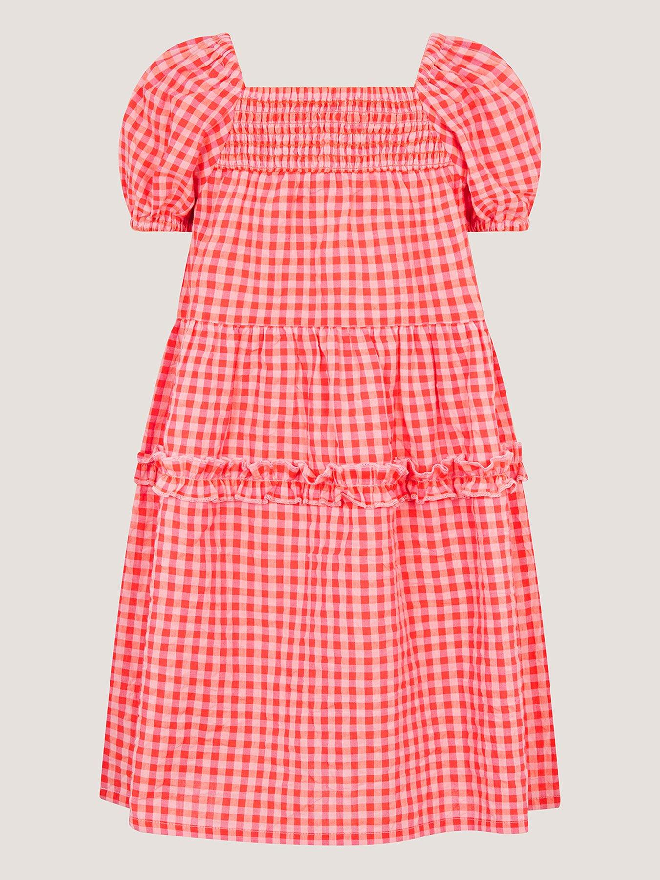 Image 3 of 4 of Monsoon Girls Gingham Butterfly Embroidered Dress - Pink