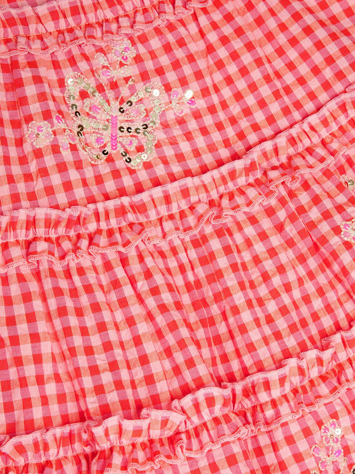Image 4 of 4 of Monsoon Girls Gingham Butterfly Embroidered Dress - Pink