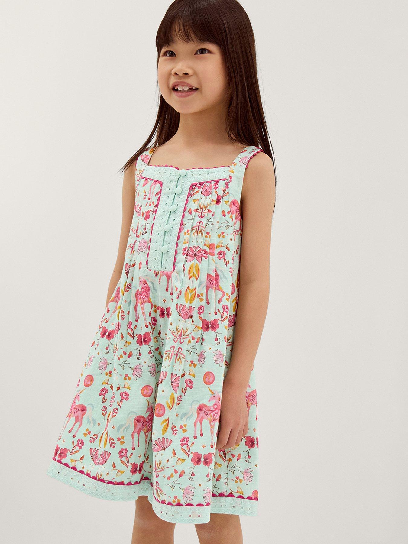 Image 1 of 4 of Monsoon Girls Horse Print Slub Playsuit - Blue