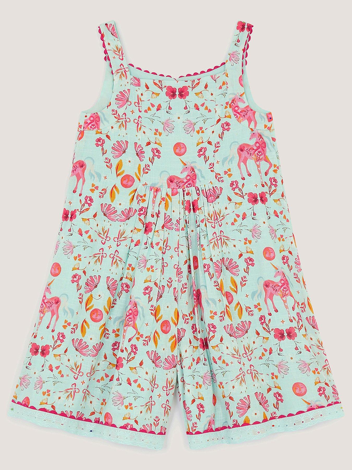Image 3 of 4 of Monsoon Girls Horse Print Slub Playsuit - Blue