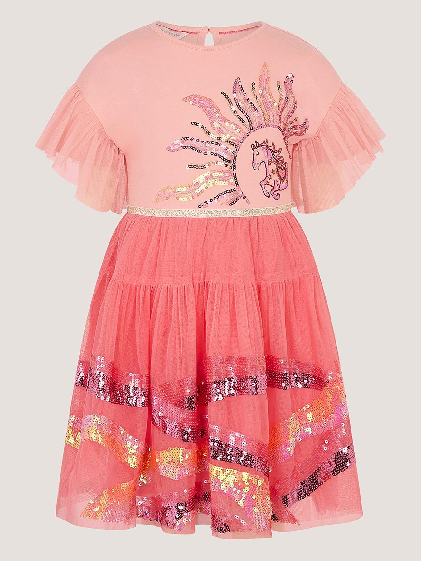 Image 1 of 3 of Monsoon Girls Summer Solstice Sequin Unicorn Dress - Pink