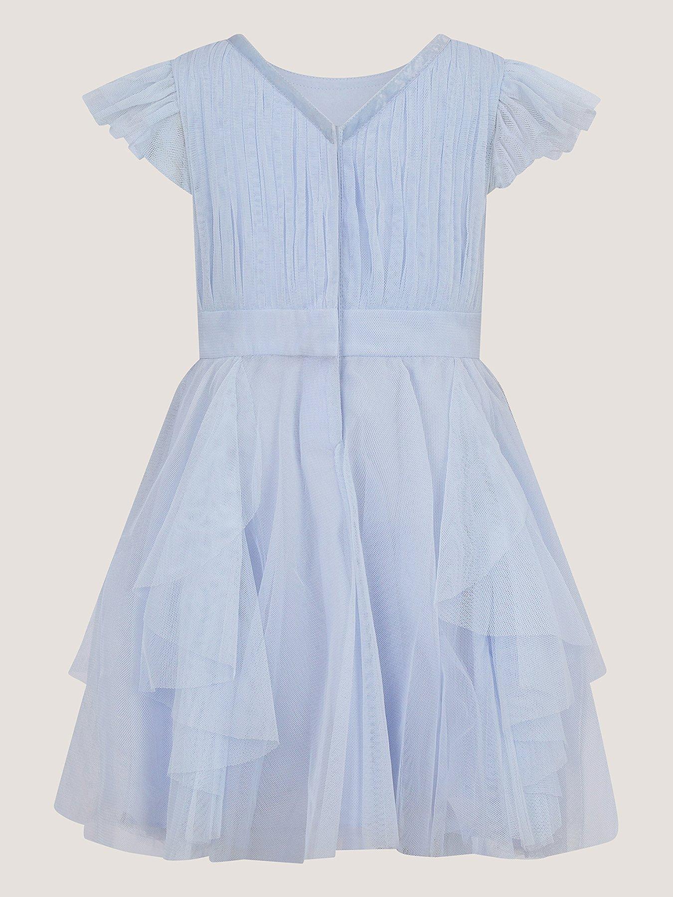 Image 3 of 4 of Monsoon Baby Girls Pennie Waterfall Skirt Dress - Pale Blue - Light Blue