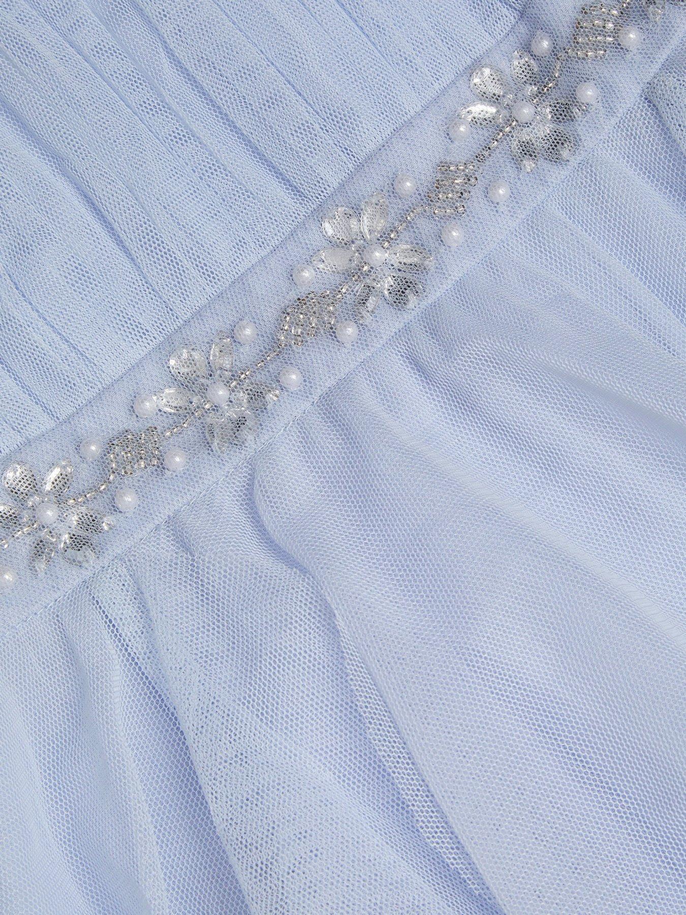 Image 4 of 4 of Monsoon Baby Girls Pennie Waterfall Skirt Dress - Pale Blue - Light Blue