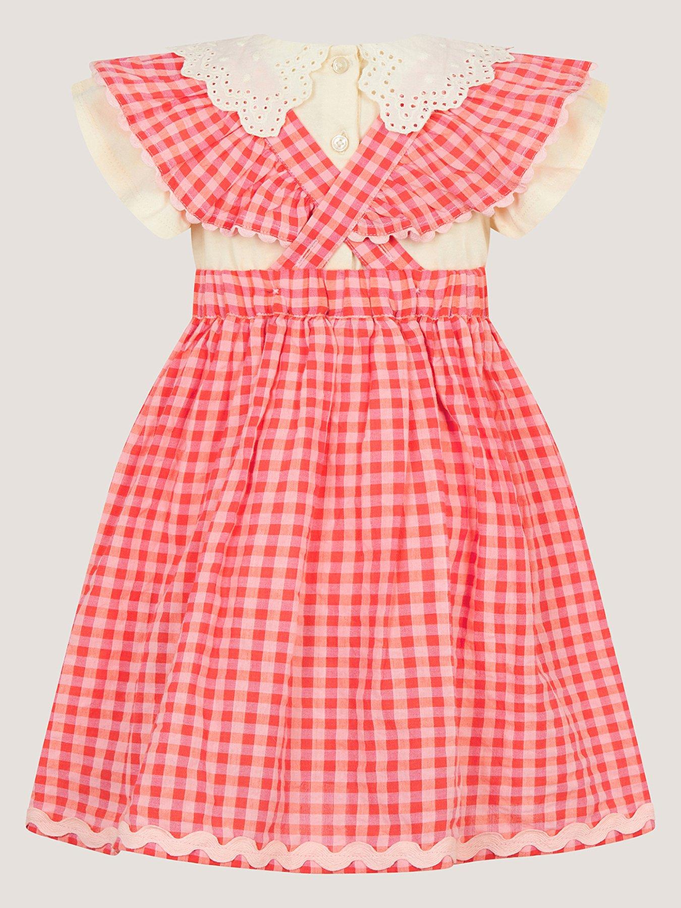 Image 3 of 4 of Monsoon Baby Girls Gingham Butterfly Pinny Dress Set - Pink