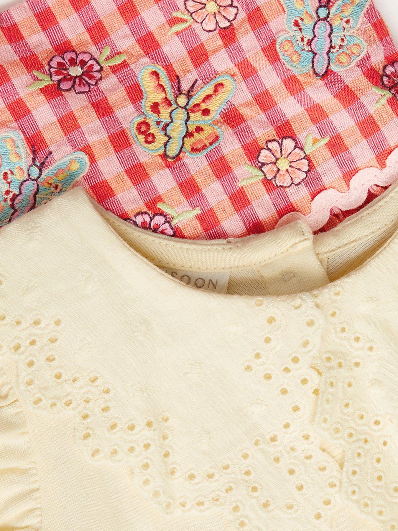 Image 4 of 4 of Monsoon Baby Girls Gingham Butterfly Pinny Dress Set - Pink
