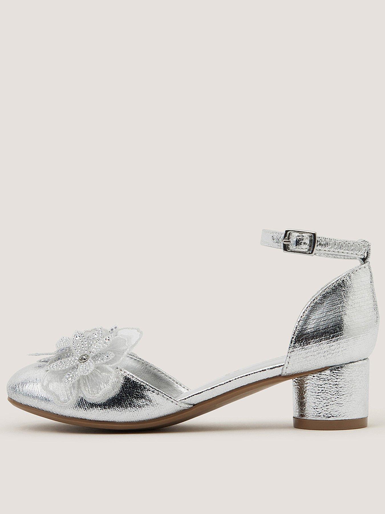 Monsoon Girls Dazzle Flower Heeled Shoes - Silver