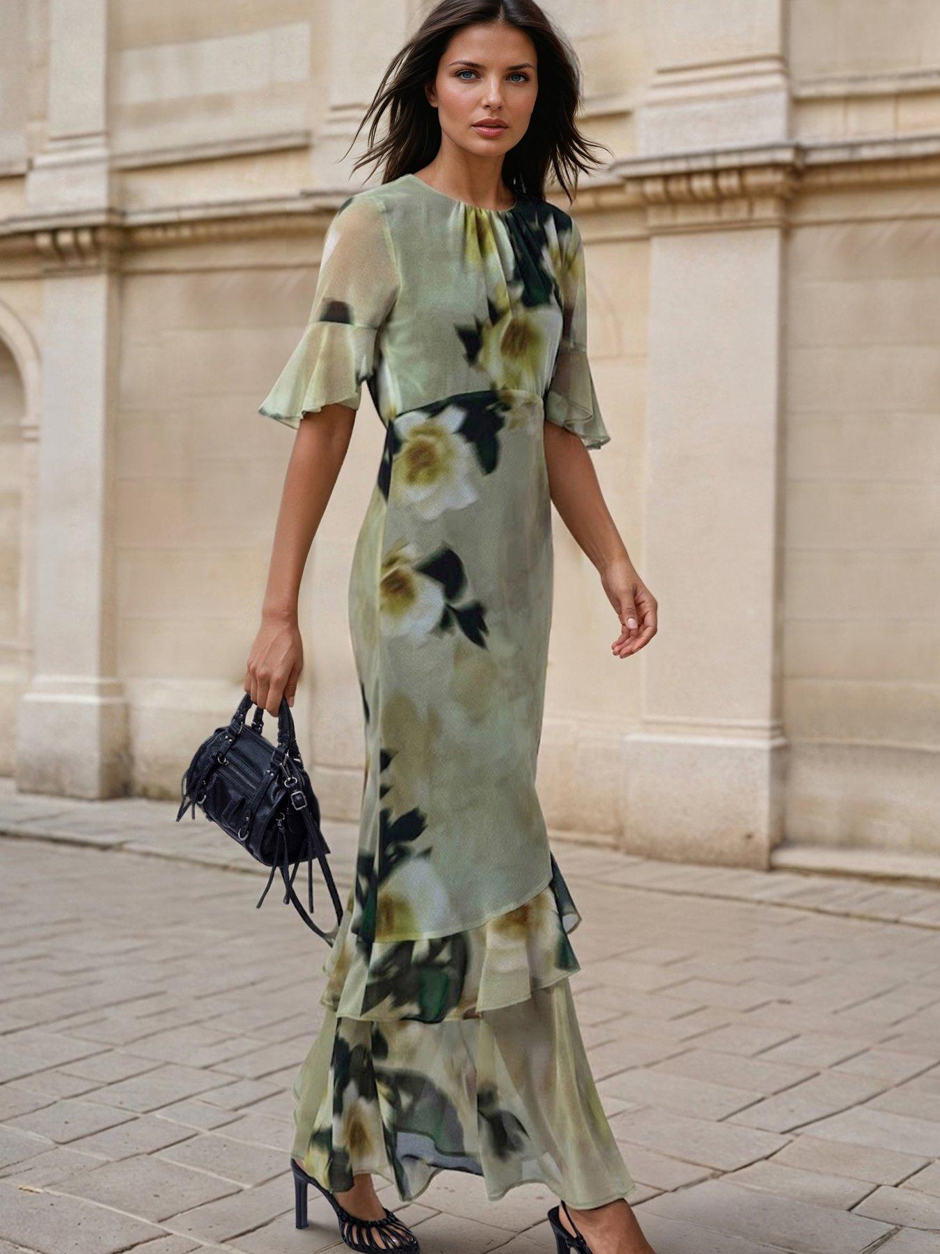 Religion Floral Blur Print Liv Maxi Tea Dress -  Green