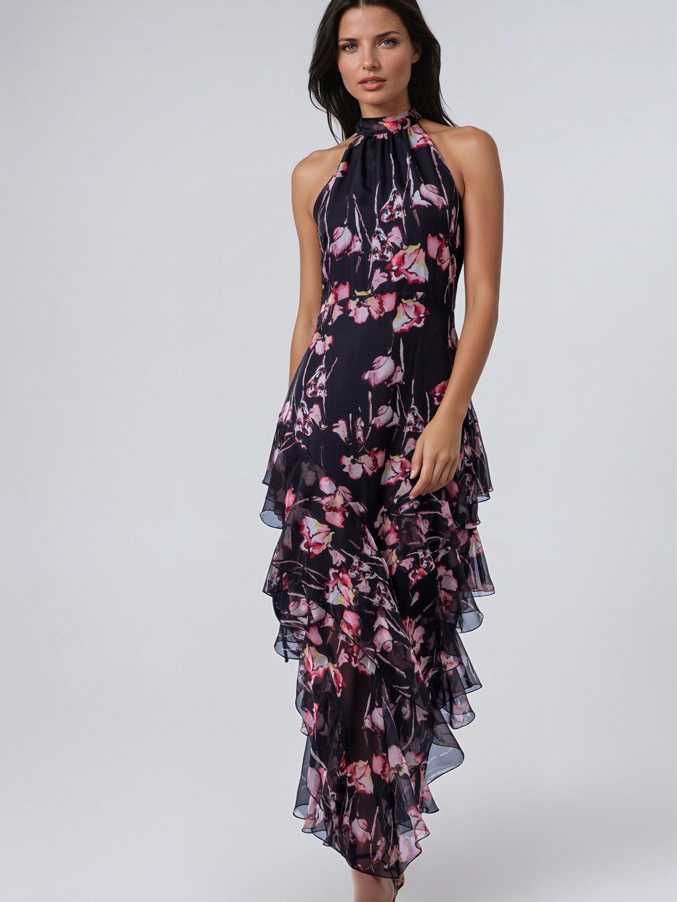 Image 2 of 7 of Religion Floral Print Halterneck Maxi Dress - Pink