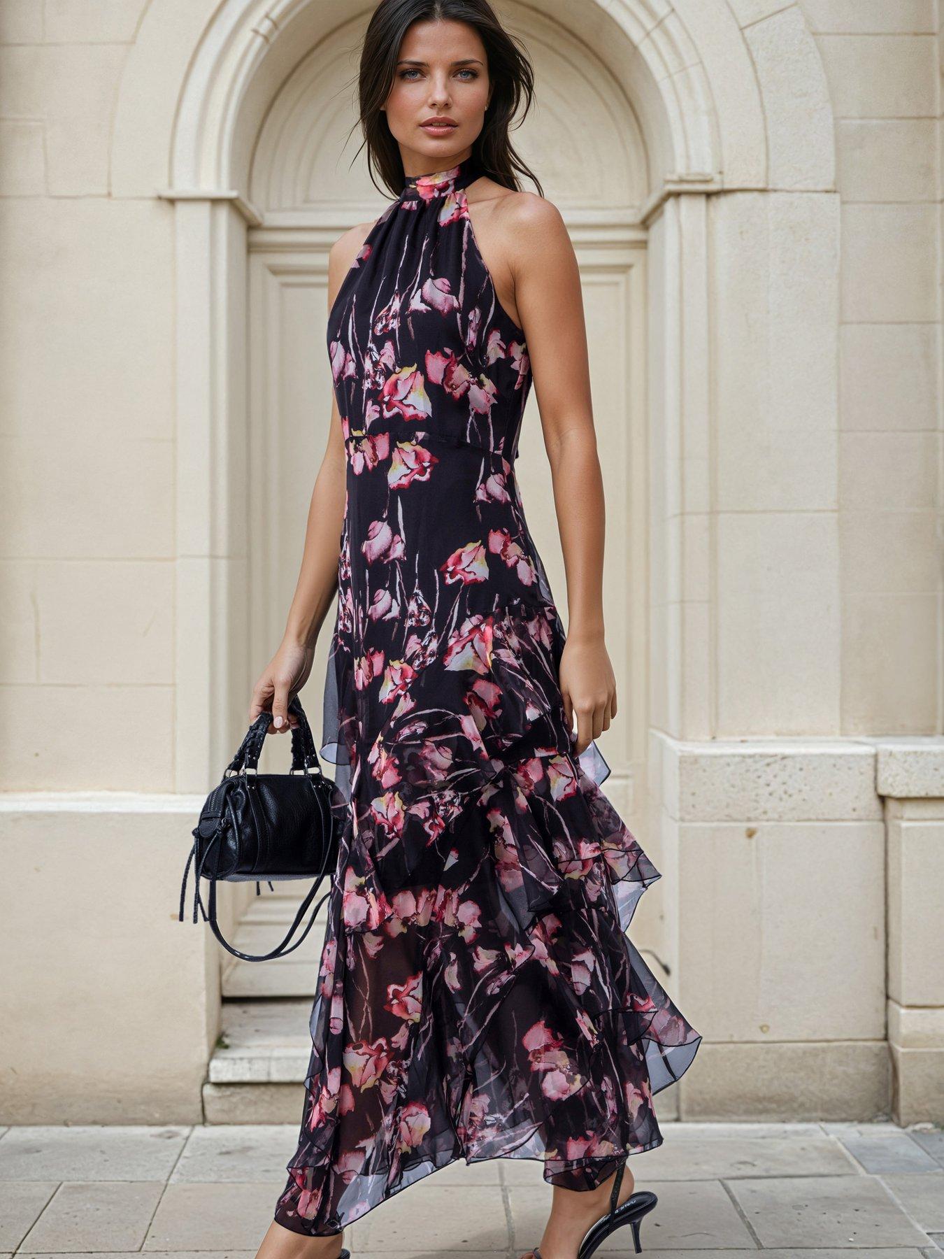 Image 3 of 7 of Religion Floral Print Halterneck Maxi Dress - Pink
