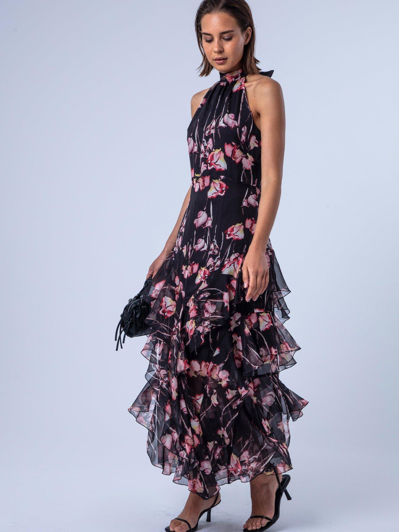 Image 6 of 7 of Religion Floral Print Halterneck Maxi Dress - Pink