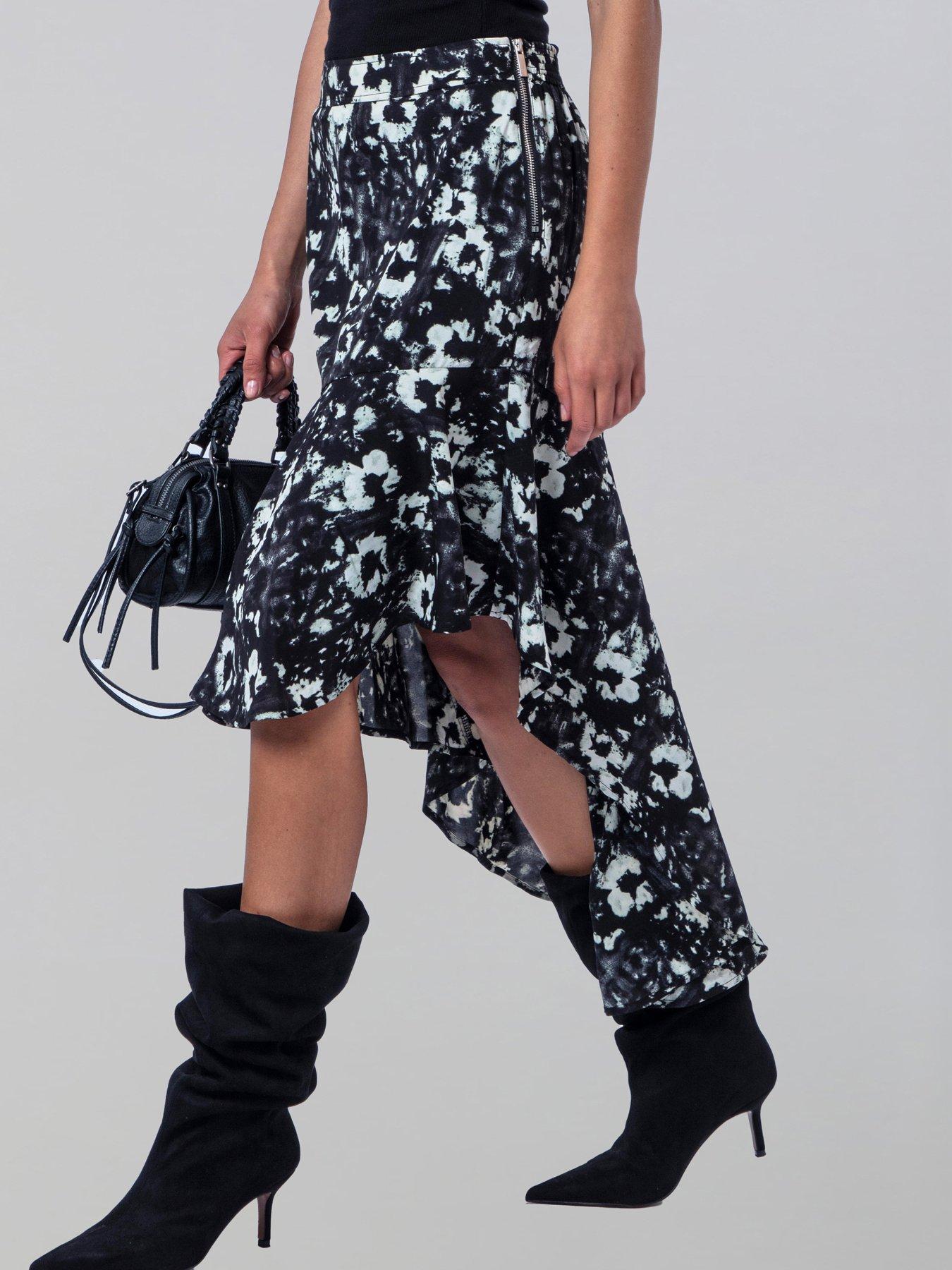Religion Flora Print Black Ash Skirt - White