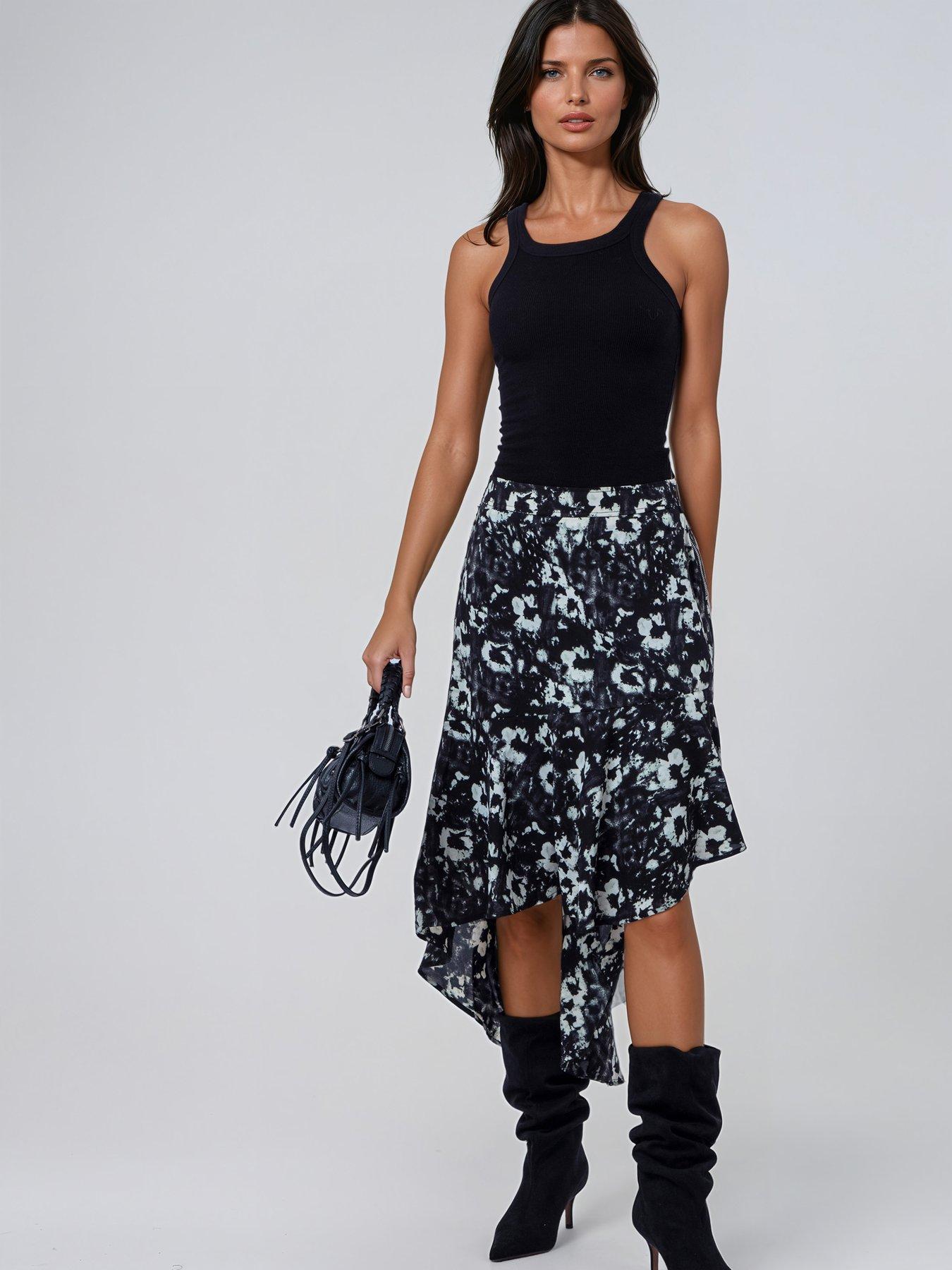 Image 3 of 7 of Religion Flora Print Black Ash Skirt - White