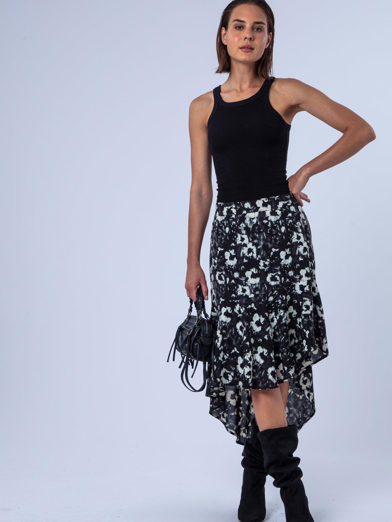 Image 6 of 7 of Religion Flora Print Black Ash Skirt - White
