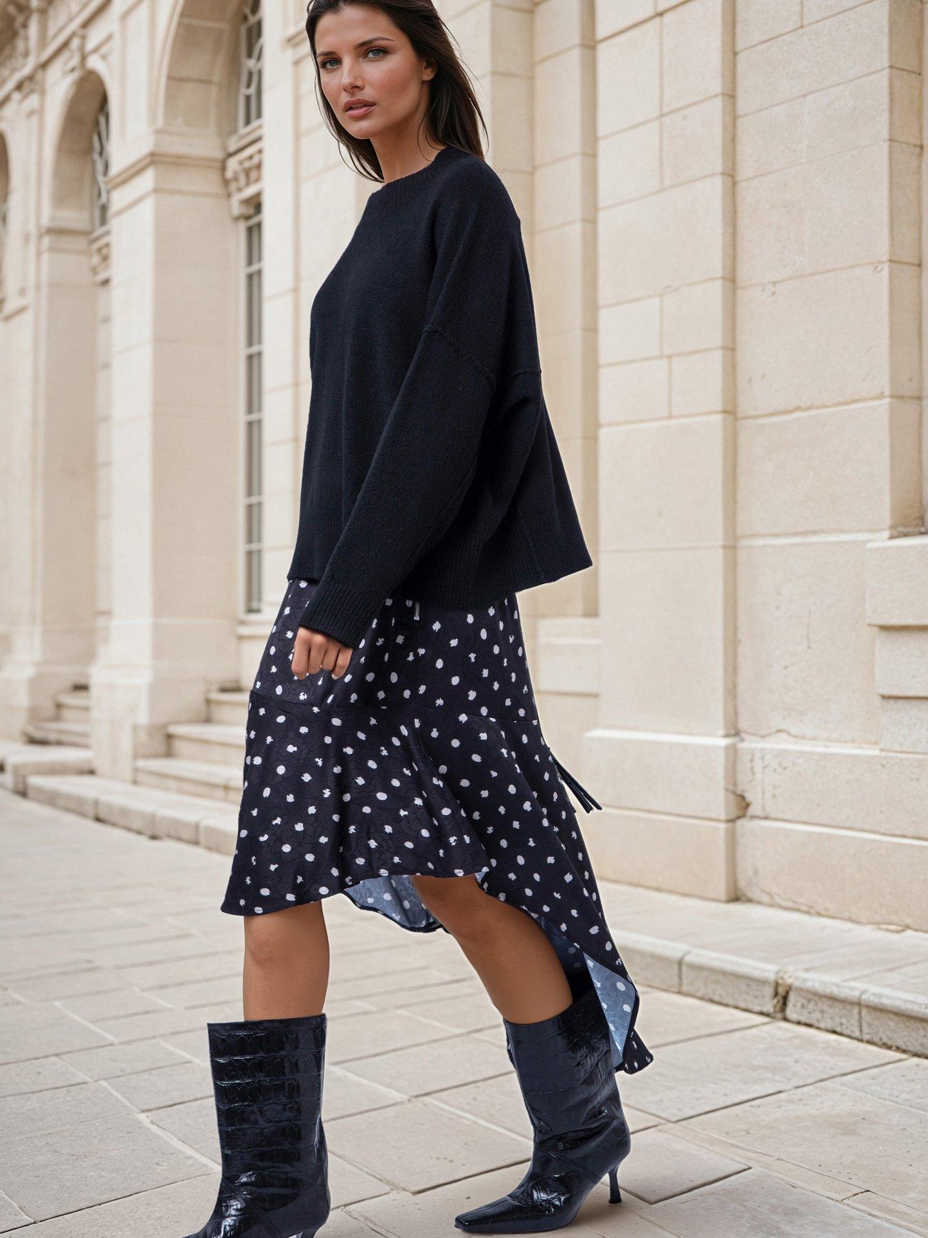 Religion Dot Print Black Ash Skirt - White