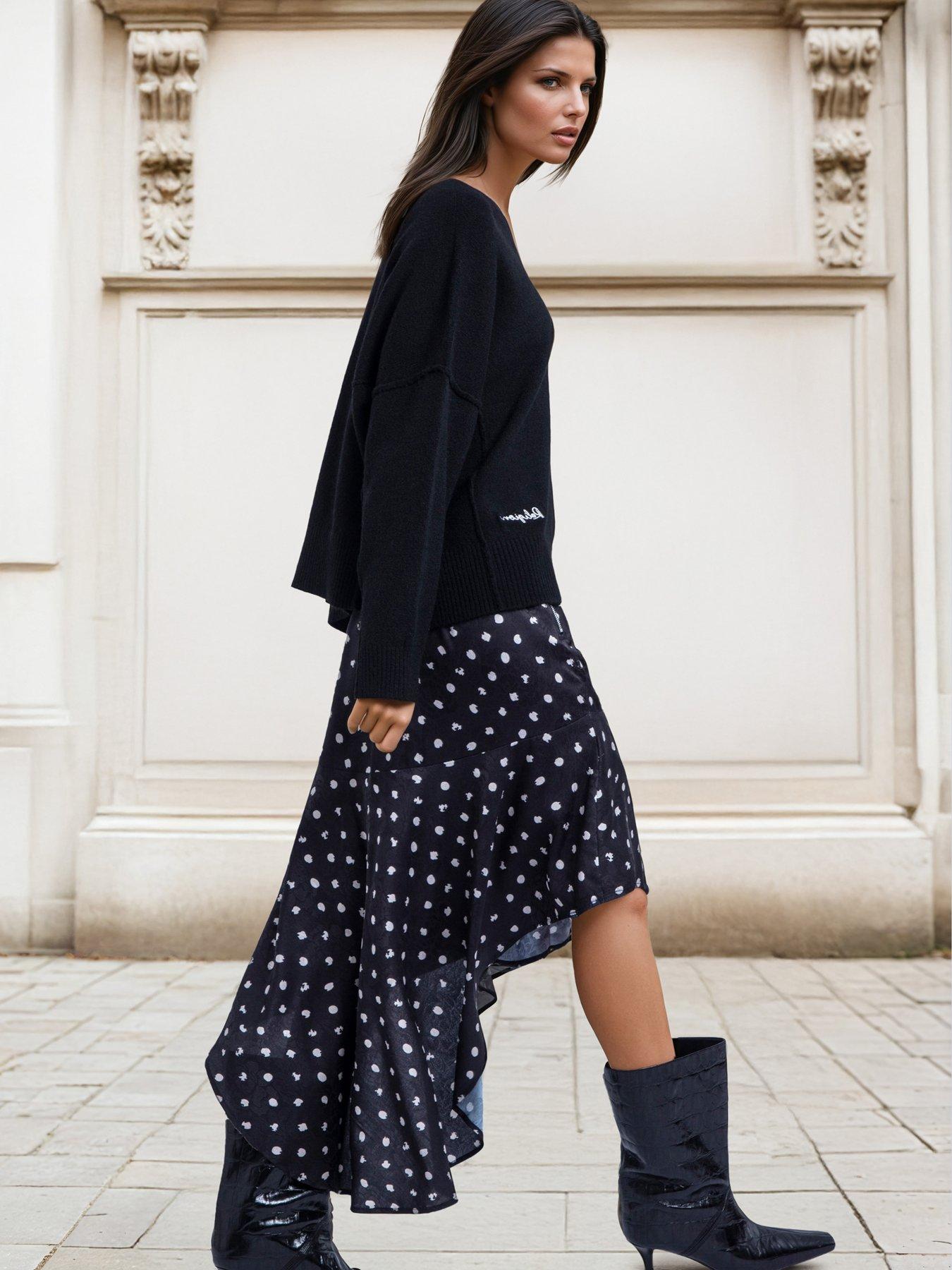Image 4 of 7 of Religion Dot Print Black Ash Skirt - White