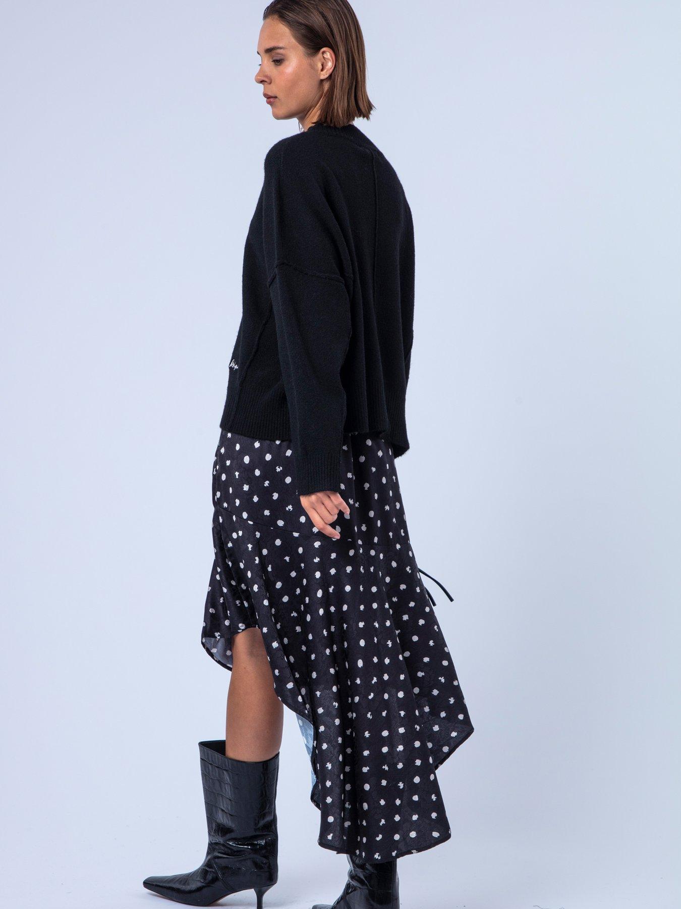 Image 7 of 7 of Religion Dot Print Black Ash Skirt - White