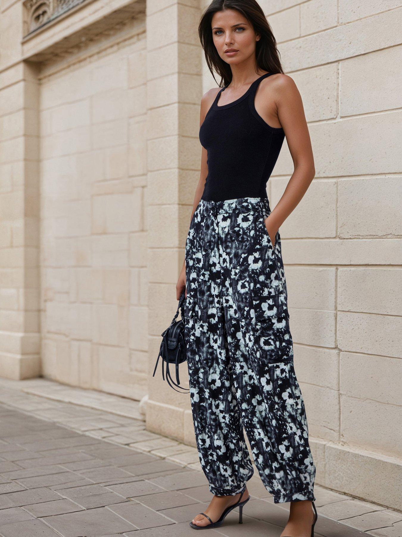 Religion Flora Print Black Ash Balloon Trousers - White