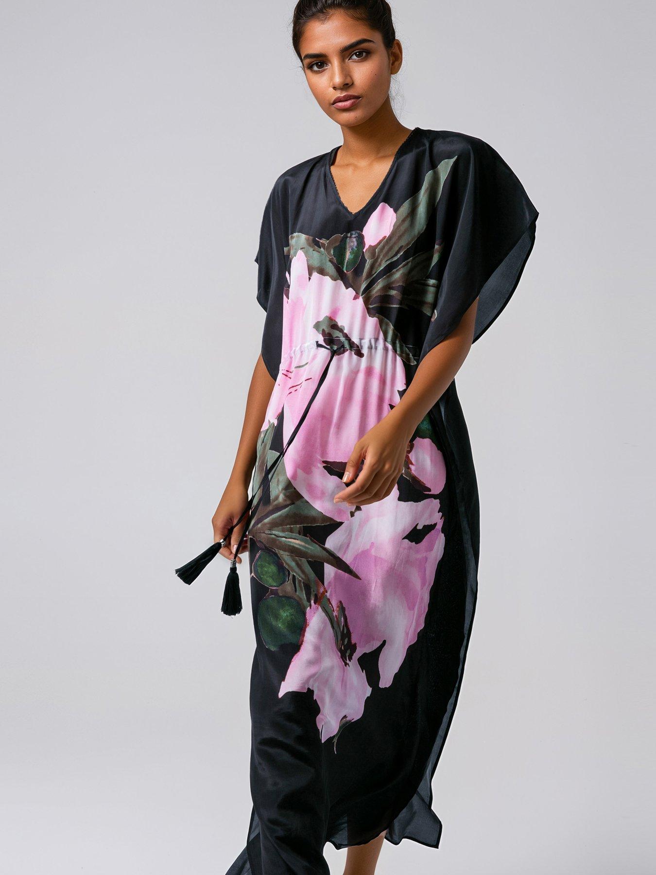 Religion Large Floral Prime Print Elina Maxi Kaftan - Pink