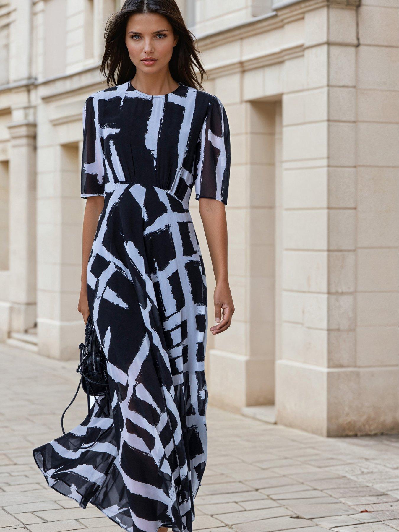 Religion Abstract Selvage Print Black Sienna Tea Dress