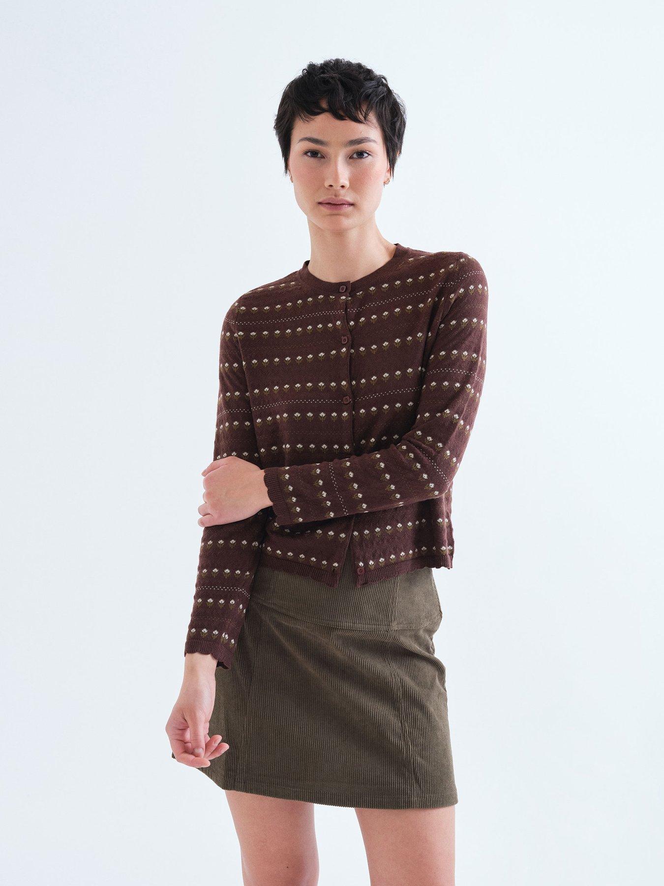 Compania Fantastica Women's Floral Pattern Knit Cardigan - Brown