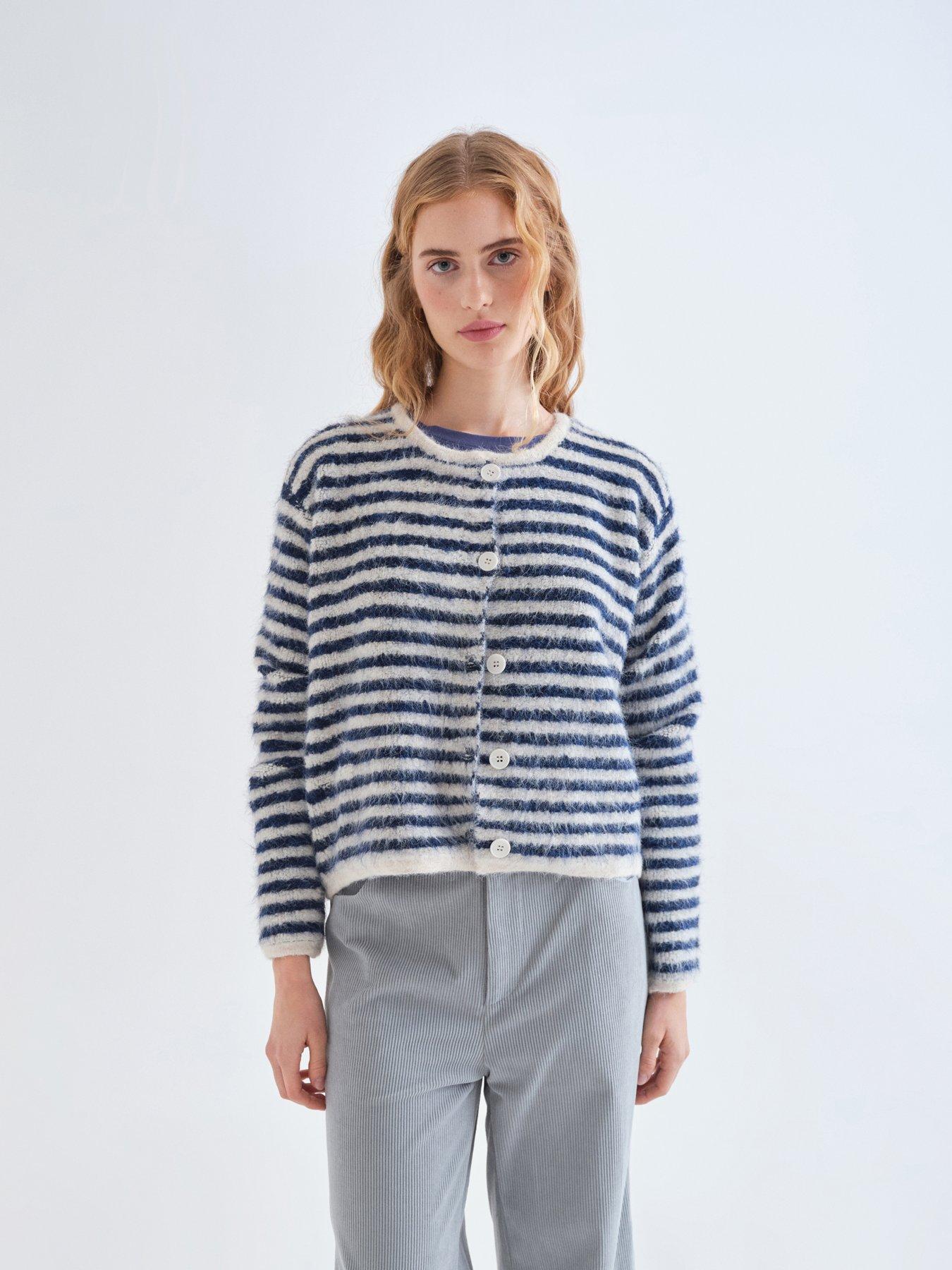 Compania Fantastica Women's Striped Knit Button-Through Cardigan - Blue