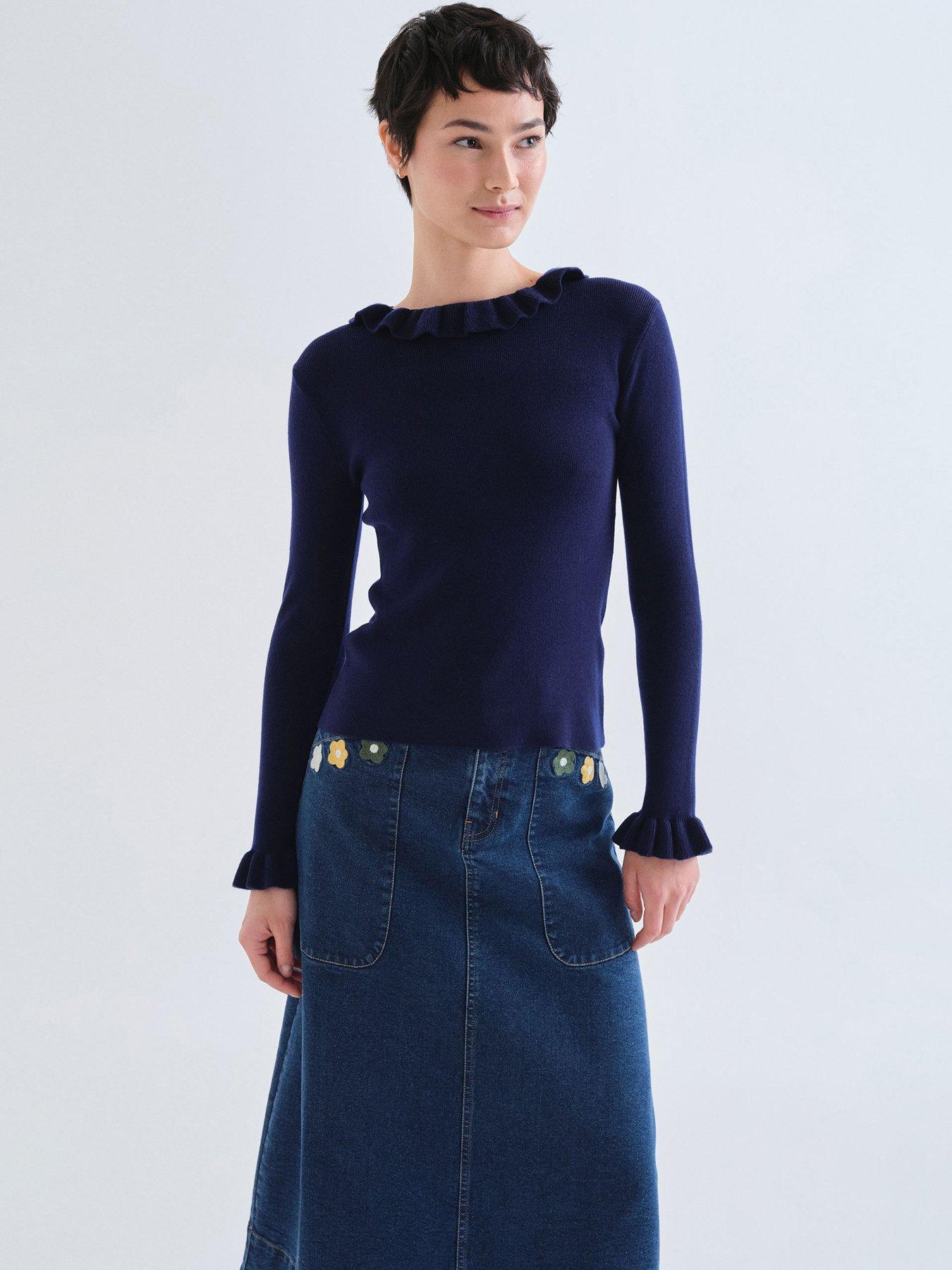Compania Fantastica Women's Ruffle Trim Knit Jumper - Blue