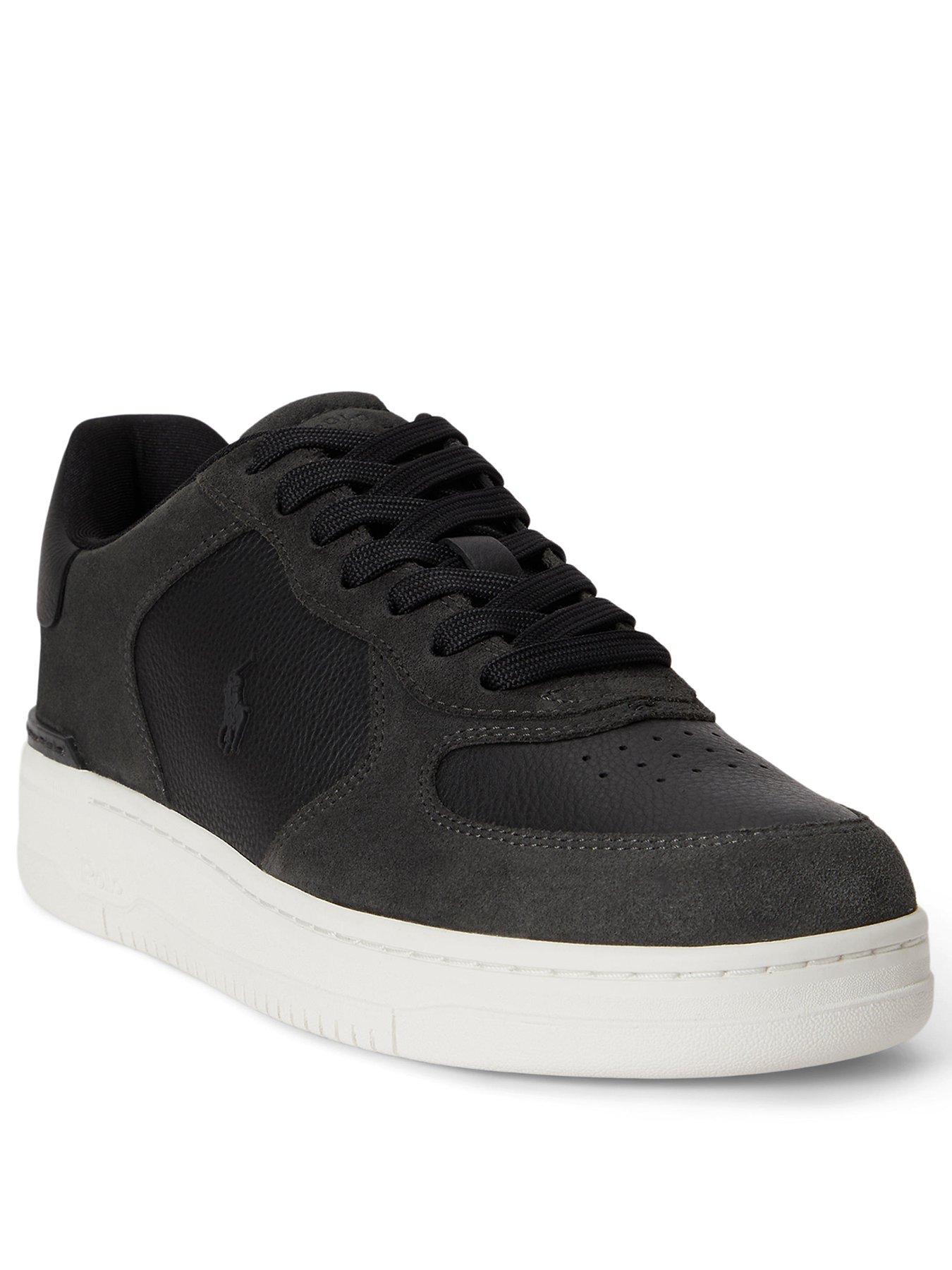 Image 2 of 5 of Polo Ralph Lauren Mens Masters Court Nubuck And Leather Trainers - Black