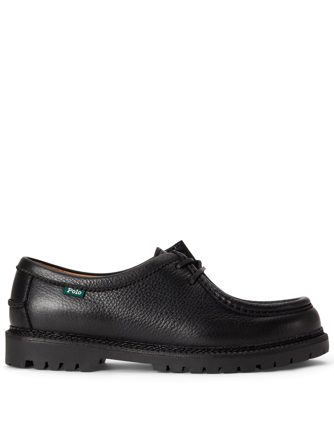 Polo Ralph Lauren Jett Apron Pebble Leather Moc Toe Lace Up Shoes - Black