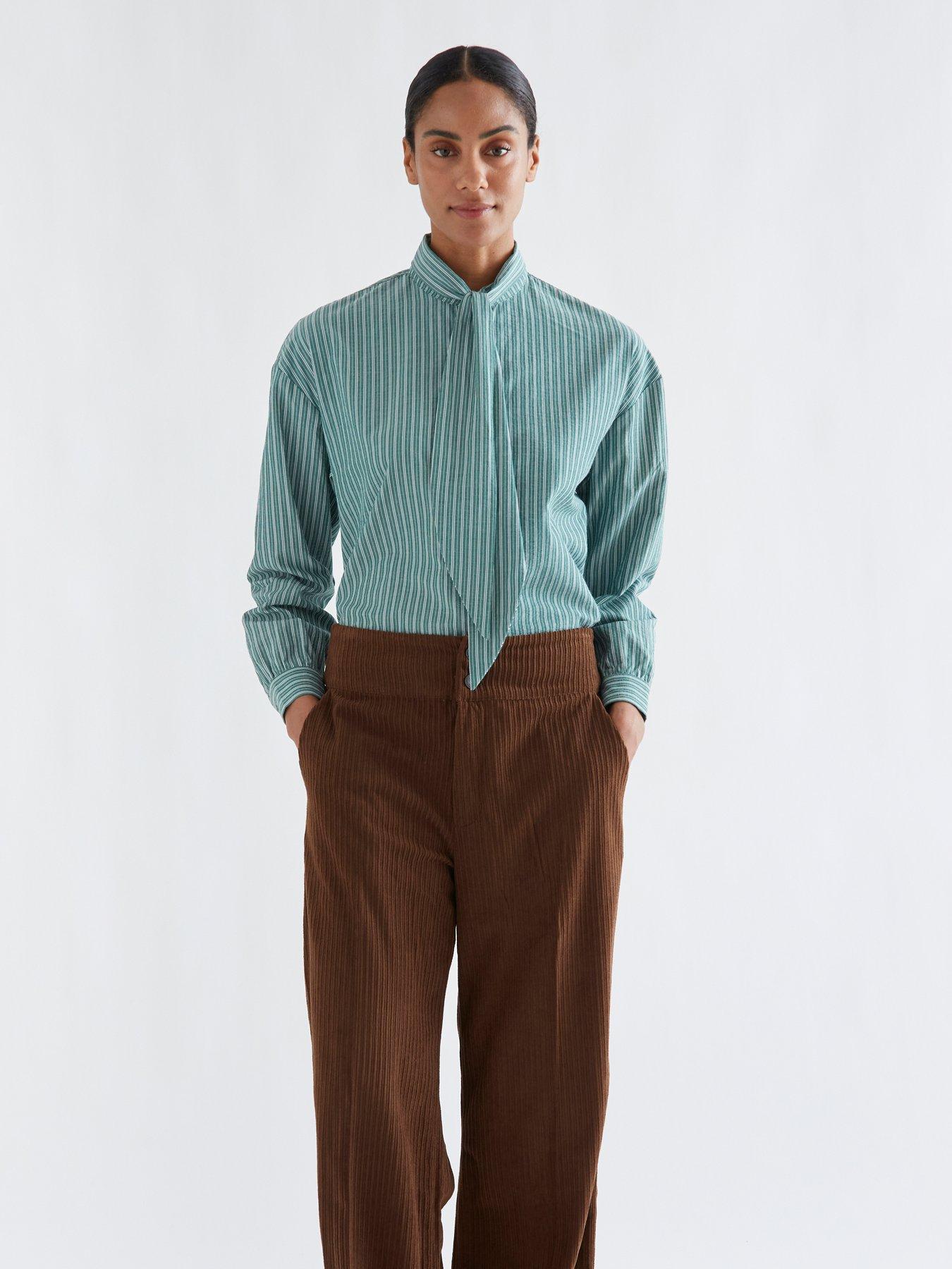 Image 1 of 5 of Compania Fantastica Stripe Tie Neck Shirt - Green