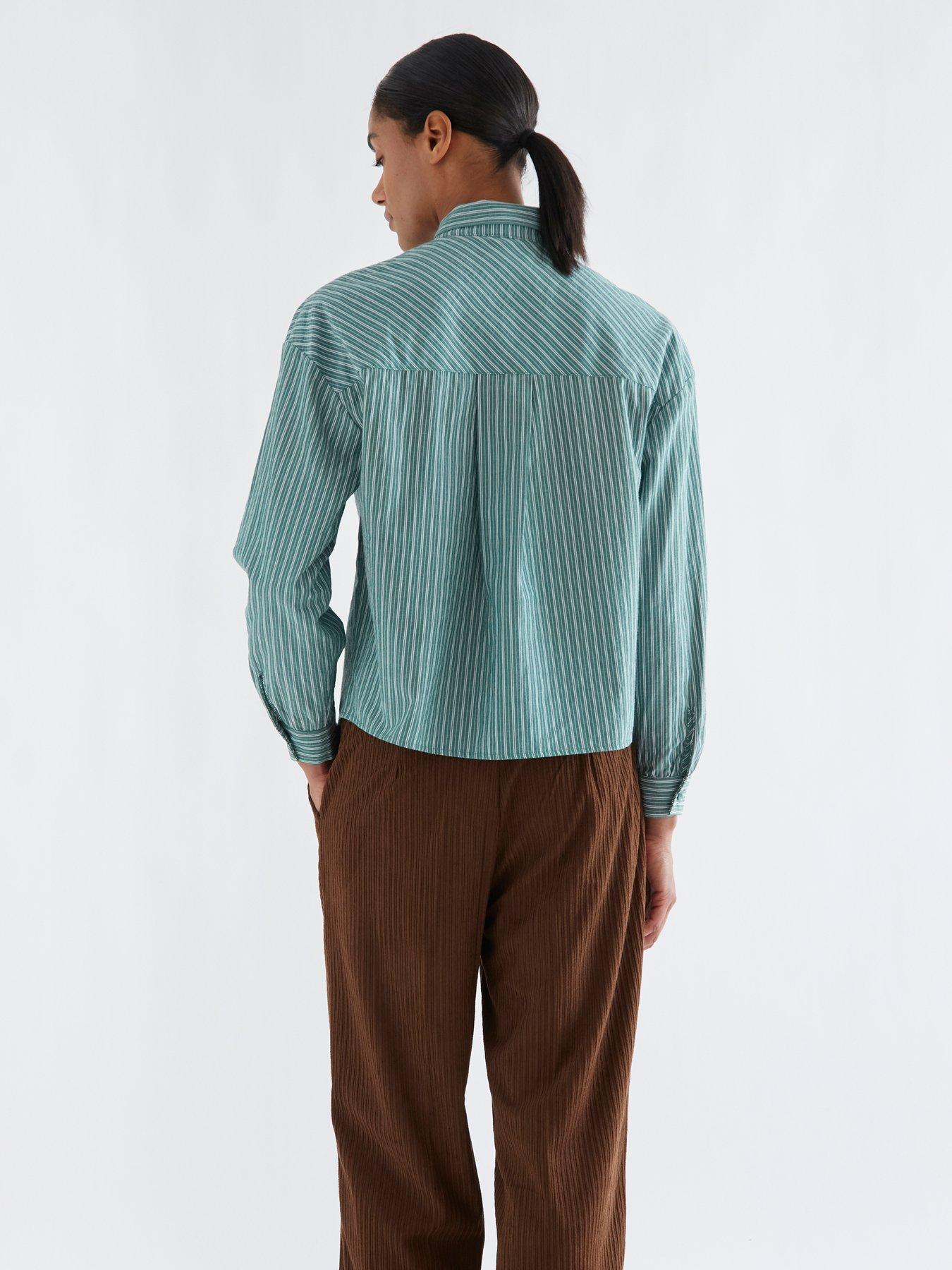 Image 2 of 5 of Compania Fantastica Stripe Tie Neck Shirt - Green