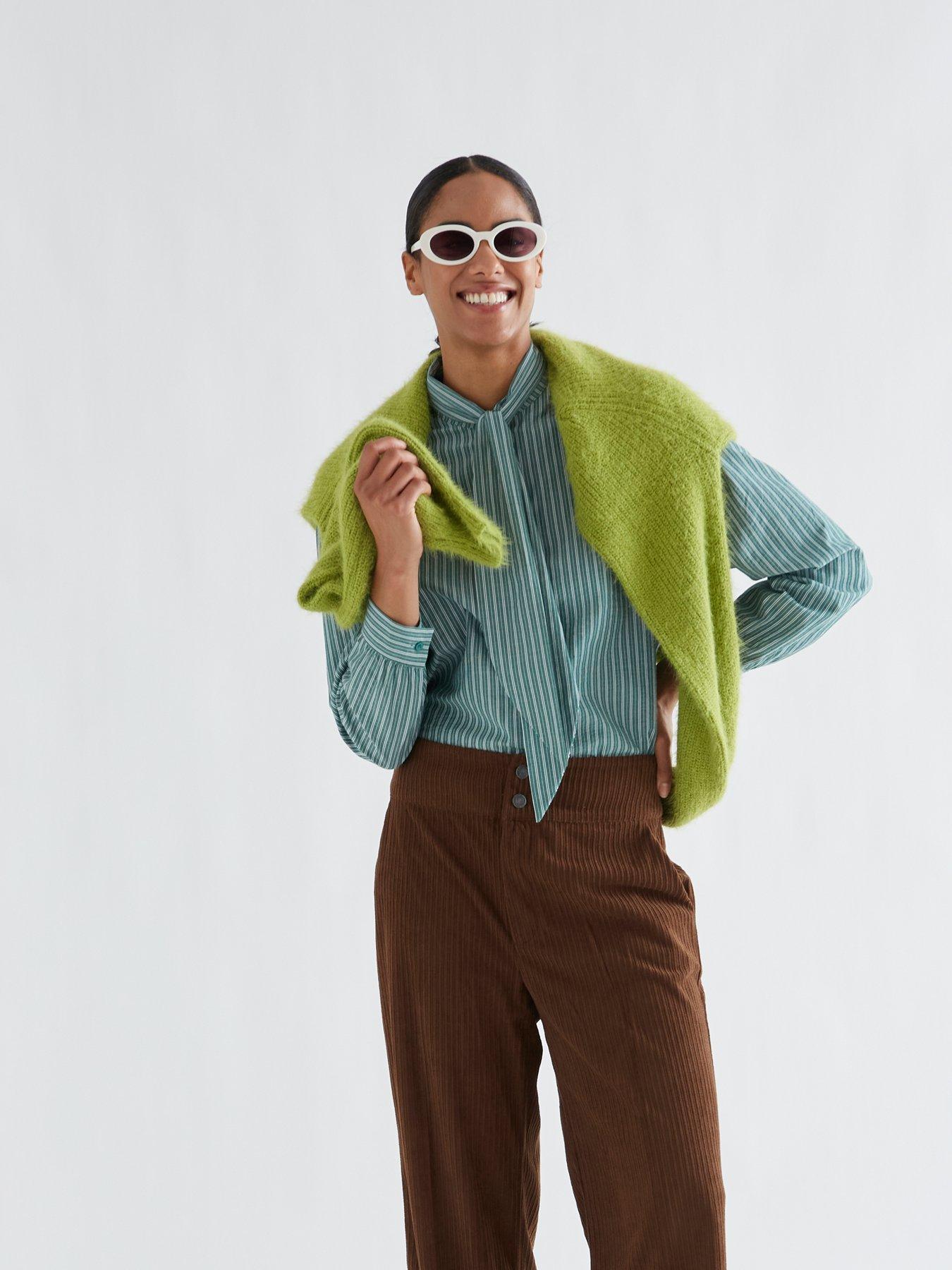 Image 4 of 5 of Compania Fantastica Stripe Tie Neck Shirt - Green