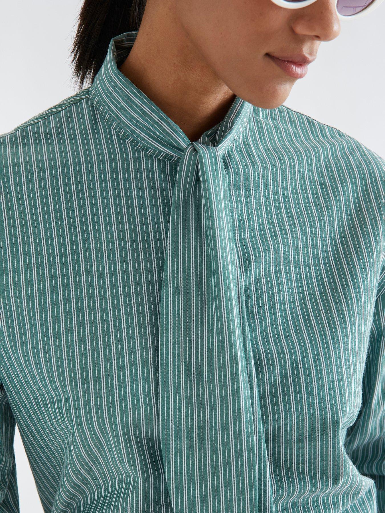Image 5 of 5 of Compania Fantastica Stripe Tie Neck Shirt - Green