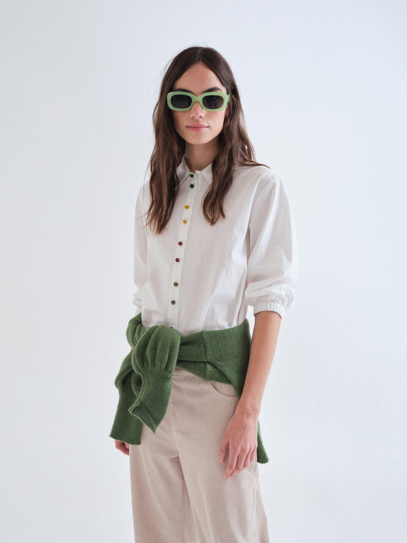 Compania Fantastica Women's Rainbow Bead Button-Through Shirt - White