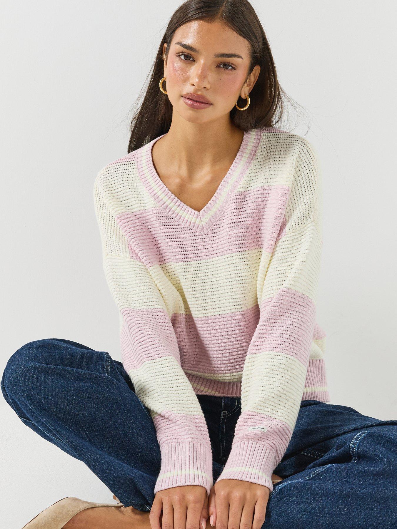 Image 4 of 6 of Guess Jeans Long Sleeve Ottoman Striped Sweater - Purple