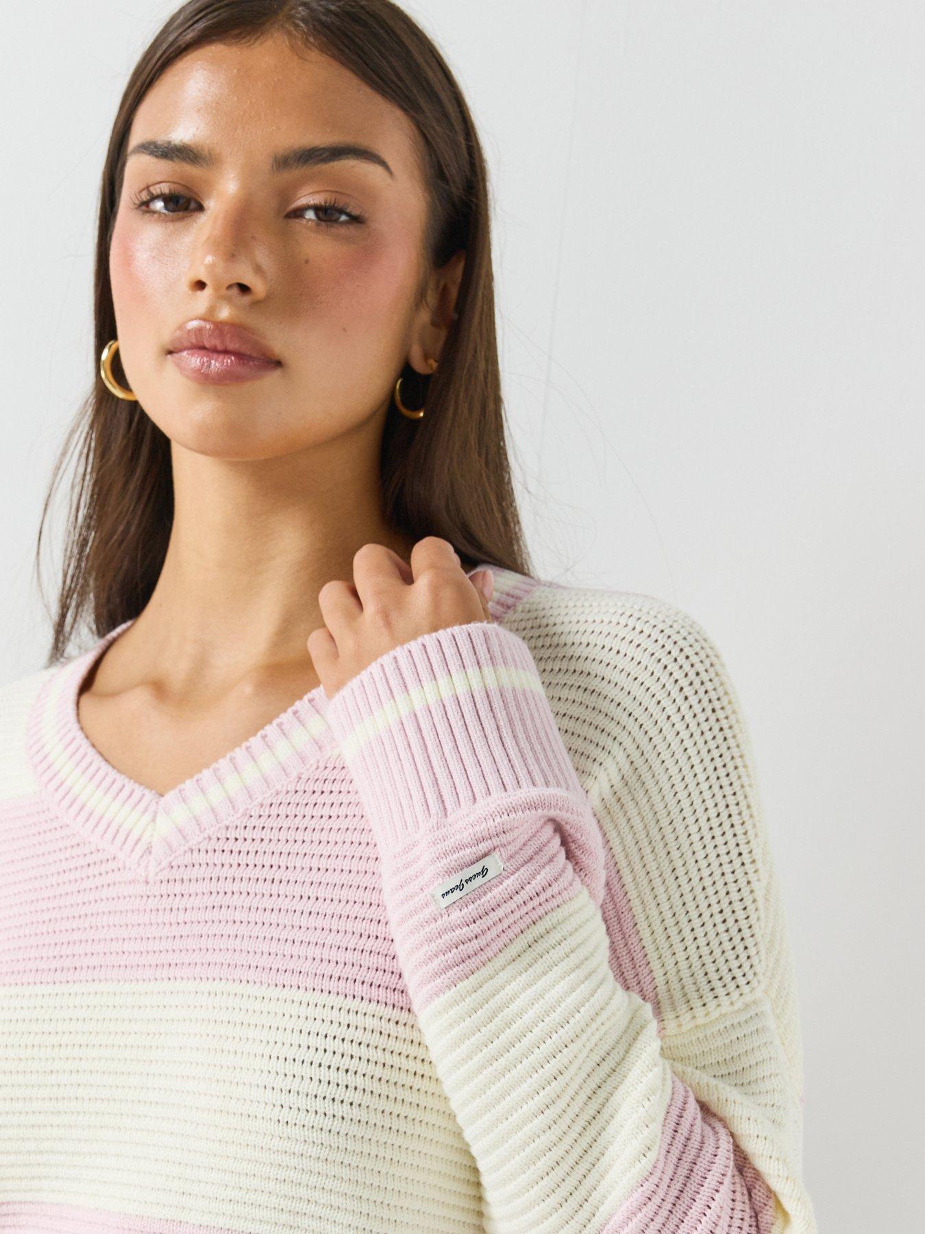 Image 5 of 6 of Guess Jeans Long Sleeve Ottoman Striped Sweater - Purple