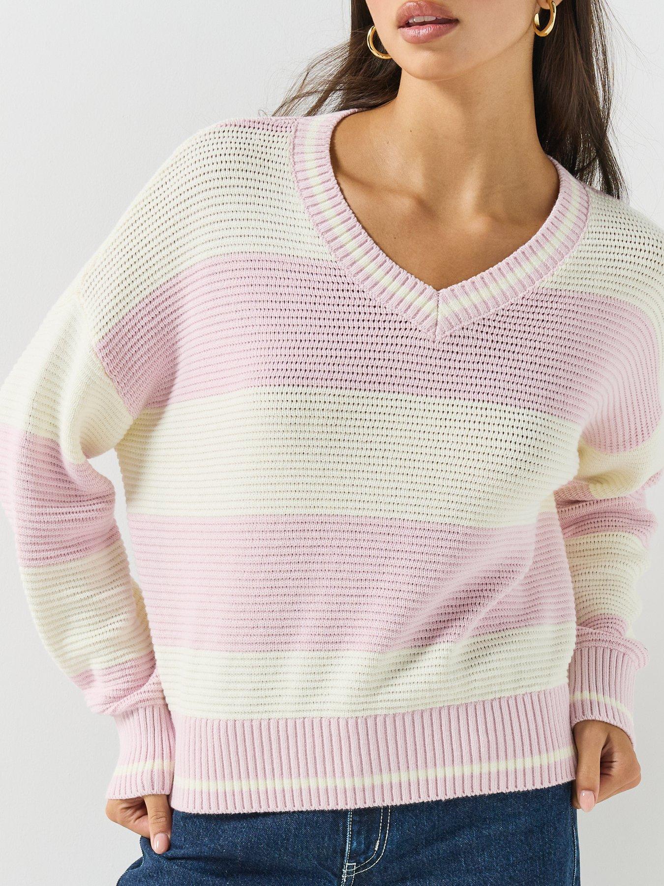 Image 6 of 6 of Guess Jeans Long Sleeve Ottoman Striped Sweater - Purple