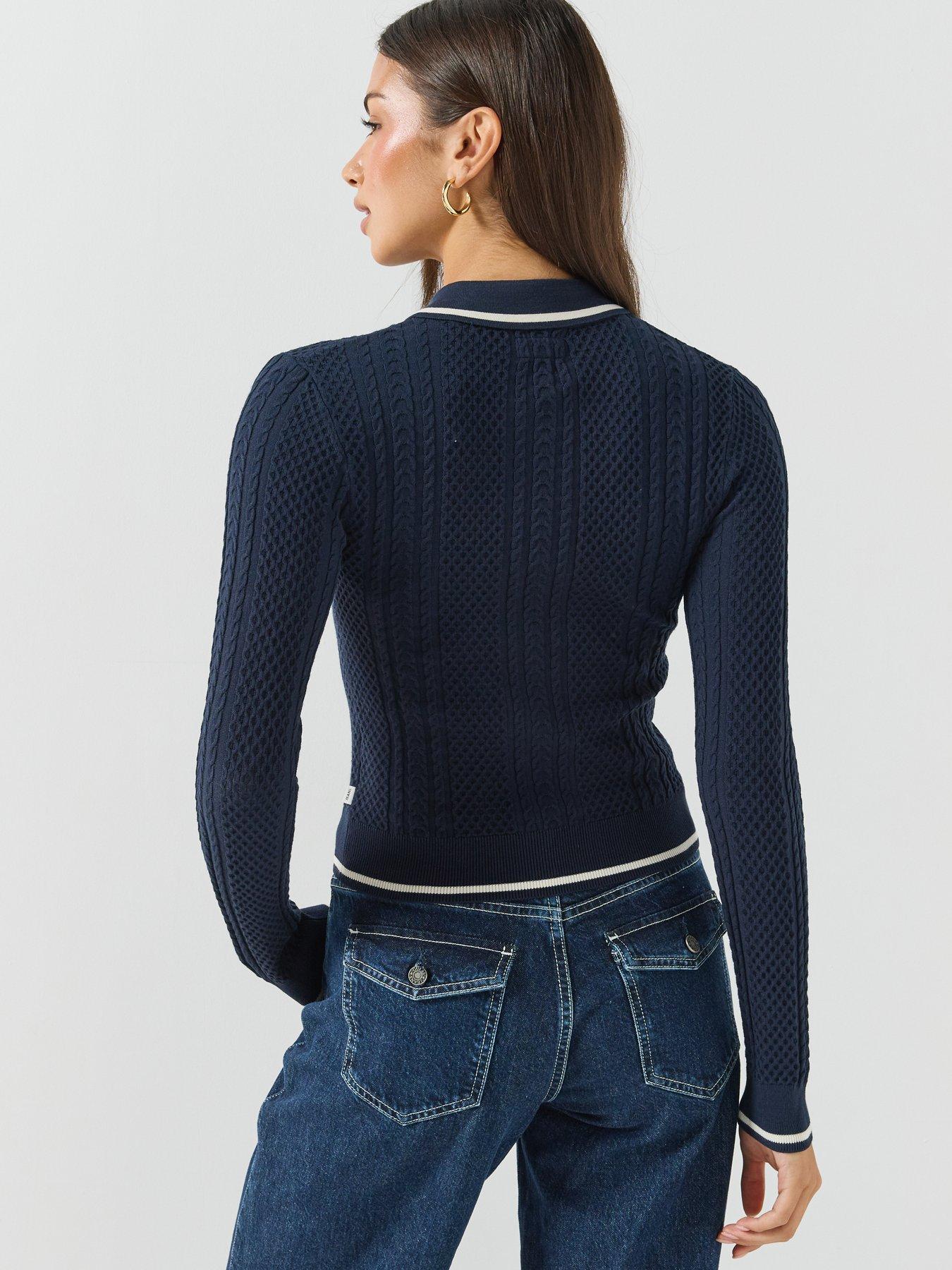 Image 2 of 6 of Guess Jeans Long Sleeve Polo Cable Zipped Sweater - Blue