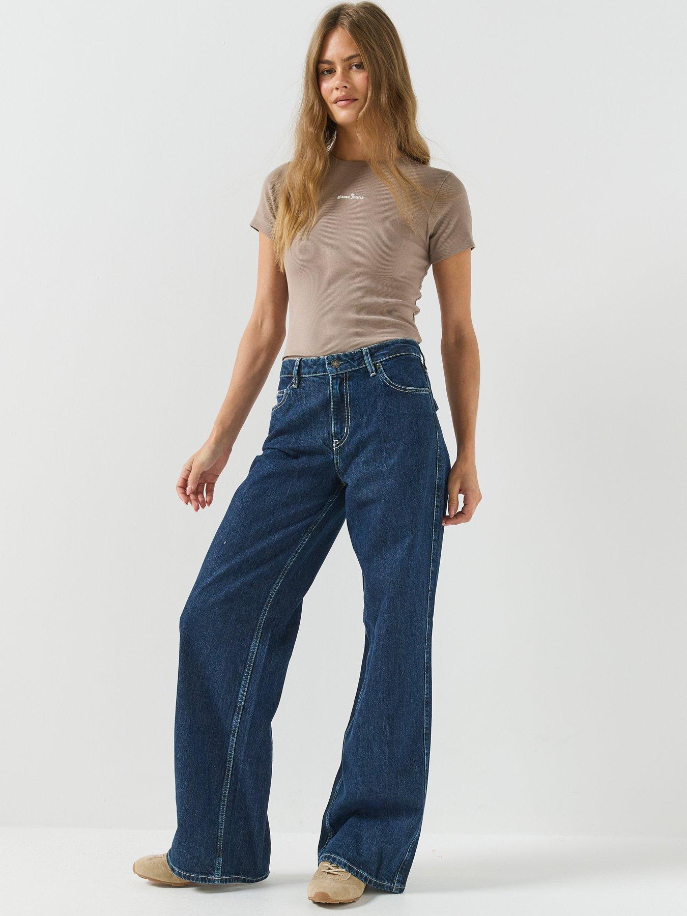 Image 3 of 5 of Guess Jeans Wide Leg Flap Pocket Jeans - Blue