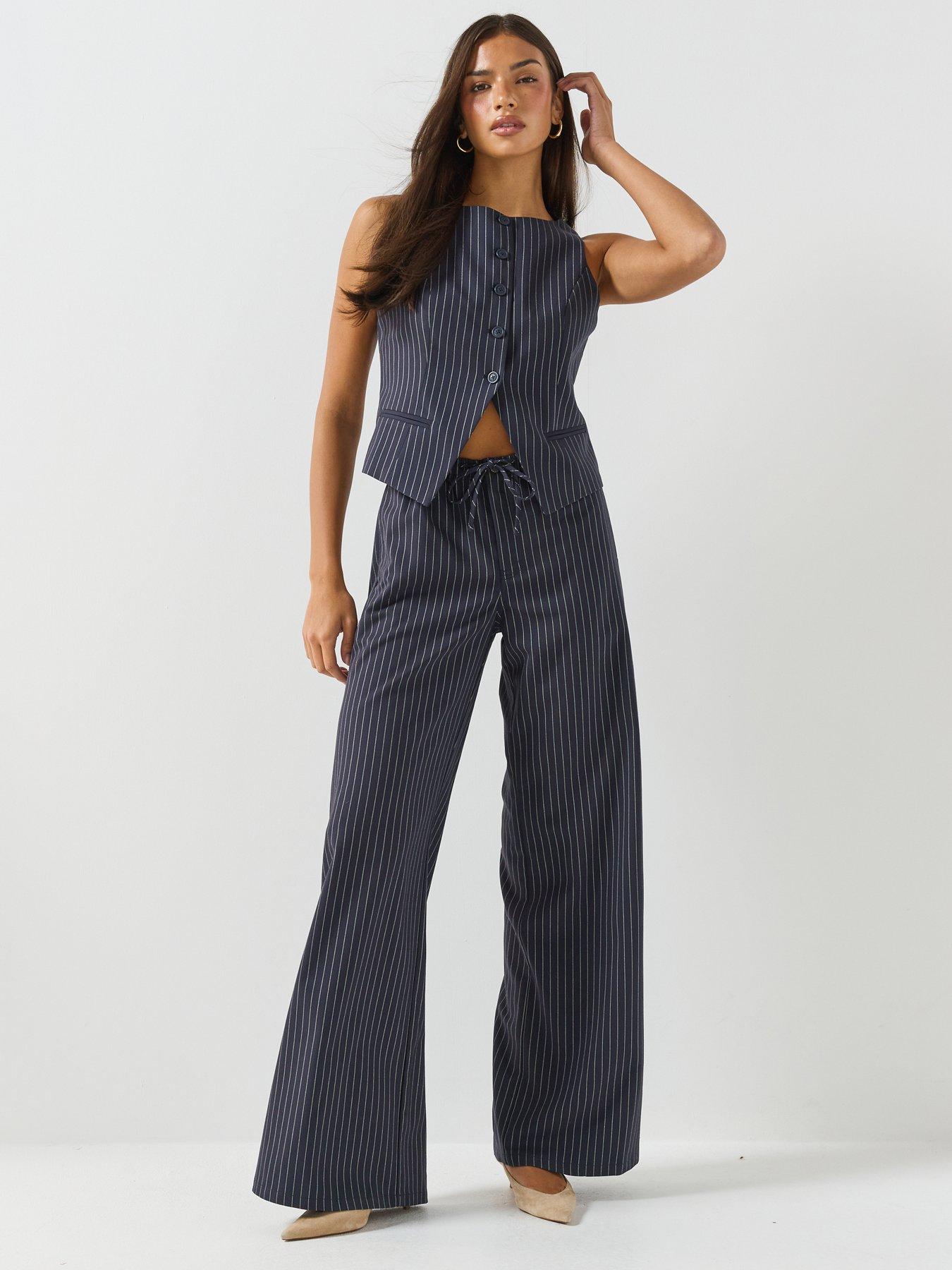 Image 3 of 6 of Guess Jeans Pull-on Pinstripe Wide Leg Trouser - Blue