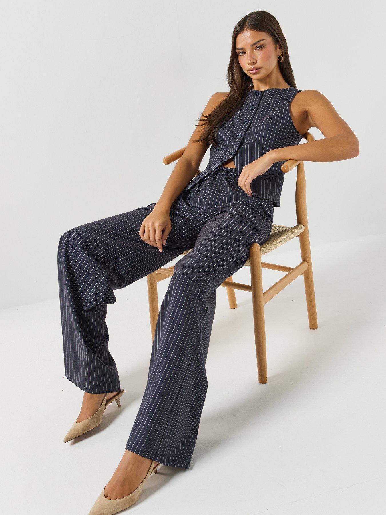 Image 4 of 6 of Guess Jeans Pull-on Pinstripe Wide Leg Trouser - Blue