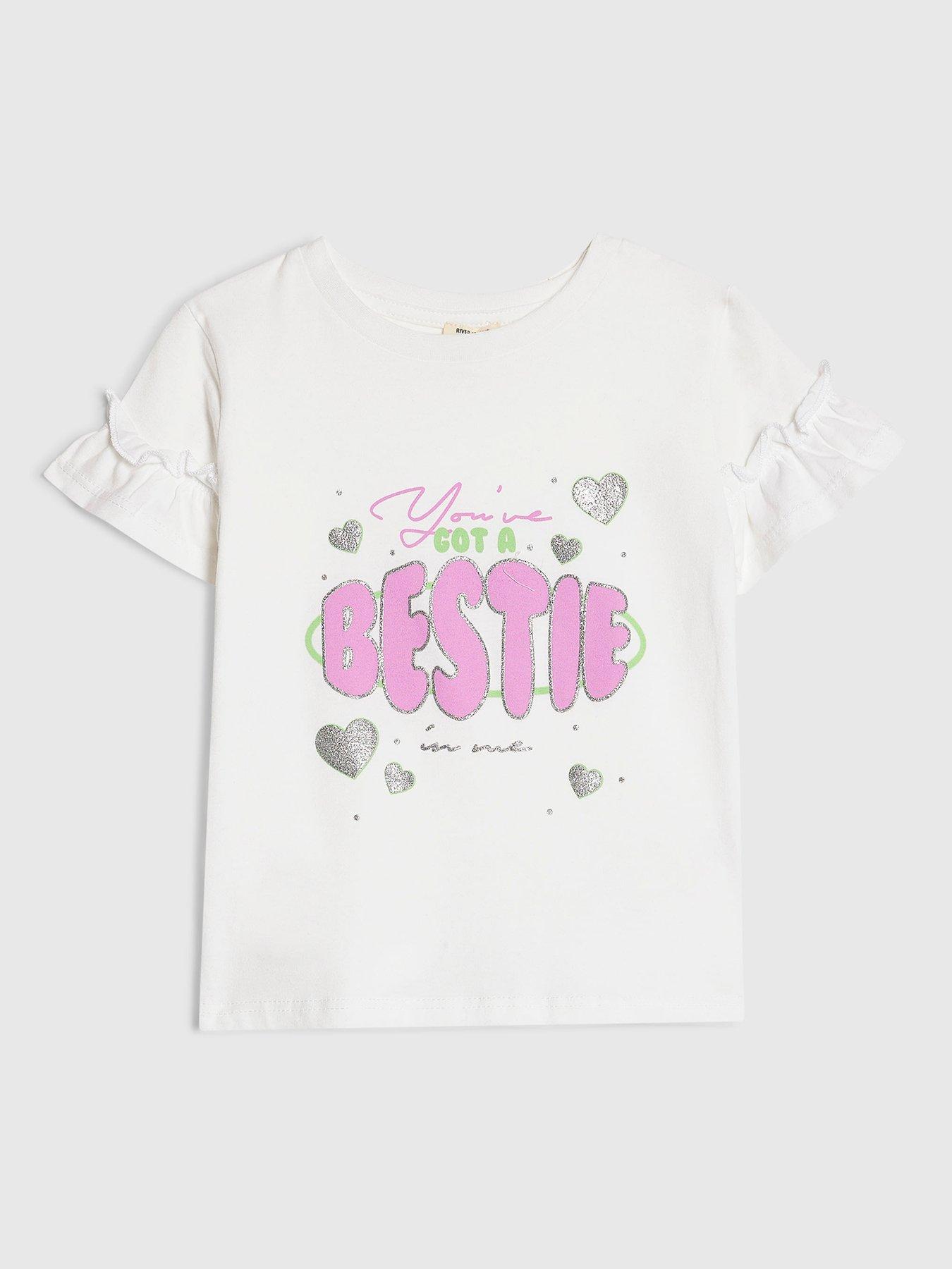 River Island Mini Girls Youve Got A Bestie Graphic Print T-Shirt - White
