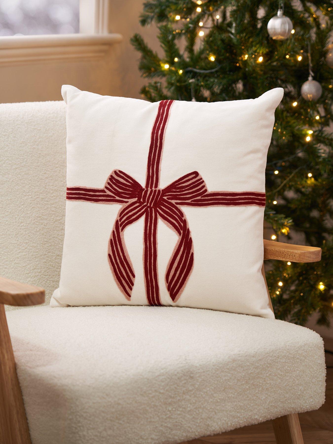The Very Collection Christmas Bow Embroidered Cushion